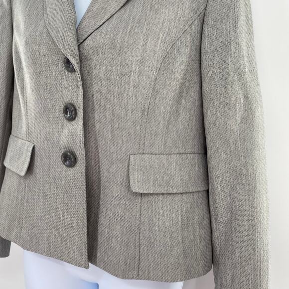 Evan-Picone Gray Herringbone Lined Button Closure Round Collar Blazer Jacket 6P - Picture 3 of 8